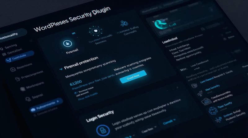 WordPress security plugin interface with firewall and malware scanning features, essential for best WordPress plugins for beginners.