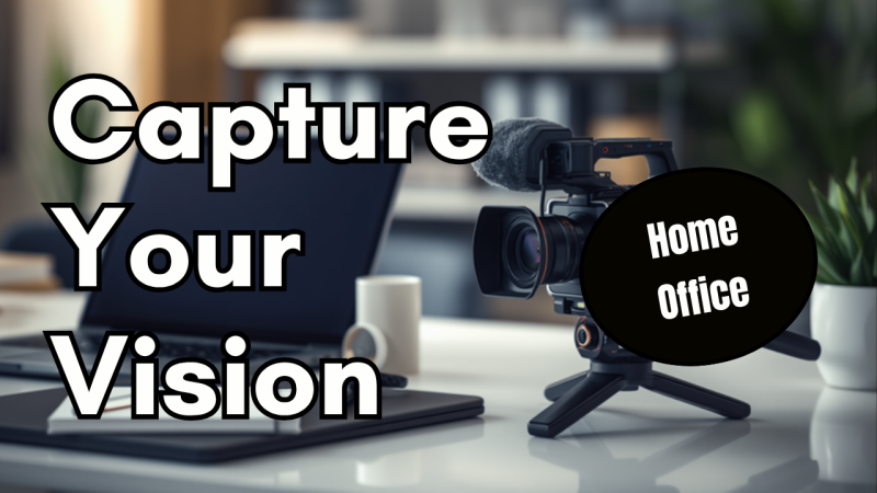 Video camera and home office setup representing home business marketing videos