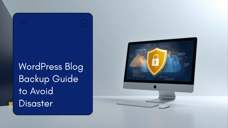 Data backup and security shield illustration for WordPress blog backup guide
